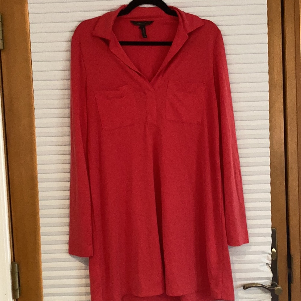 BCBG! EUC!! women’s size xxs long sleeve red collared shirt dress 🔥HP